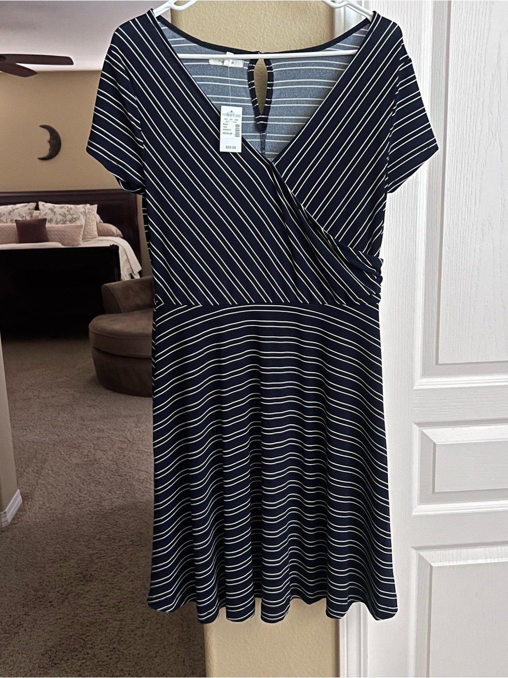 Maurices Navy and White Striped Faux-Wrap Midi Dress